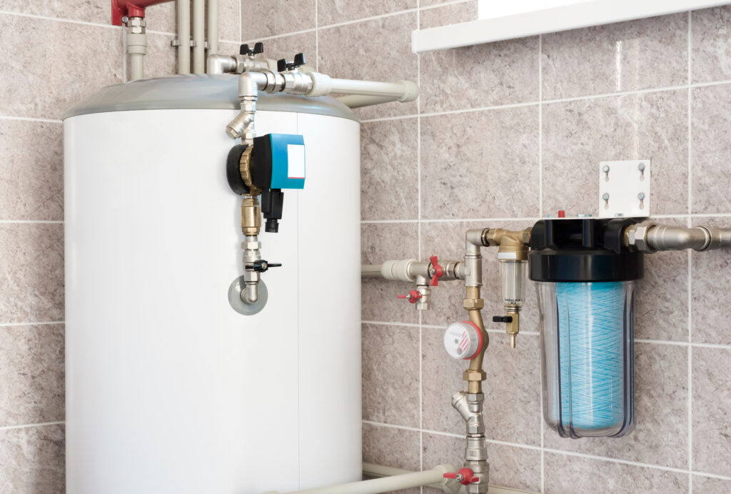 boiler replacement House water heating boiler with pump, ball valves and filters