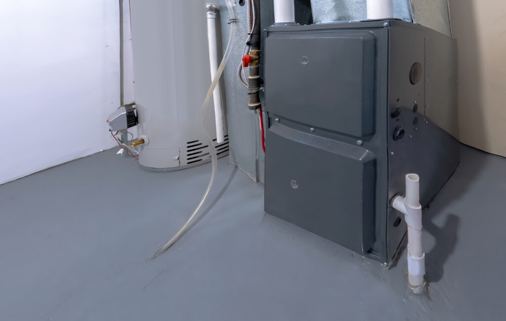 furnace heat exchanger A home high energy efficient furnace in a basement